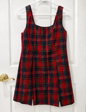 Red Black Plaid A-Line Mini Dress Scoop Neck Strappy Sleeveless Zip Size L