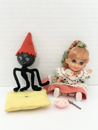 Vintage Mattel 1966 Liddle Kiddles Liddle Middle Muffet Doll Spider Pillow Spoon