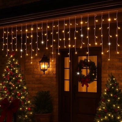 PARTENOPEA Tenda Luminosa LED 12m 320LED Calda+Flash Bianca Esterno IP44 Natale luci Natale