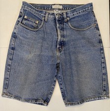 Vintage 90’s Green Triangle Guess Denim Shorts Size 29 Made in USA Button Fly