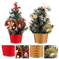 2 Pcs Desktop Ornaments Home Decoration Holiday Mini Tinsel Christmas Tree