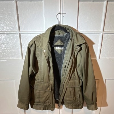 Polocrosse Olive Lined Men's Jacket Zipper Point Collar Mid-Length Fall Winter L