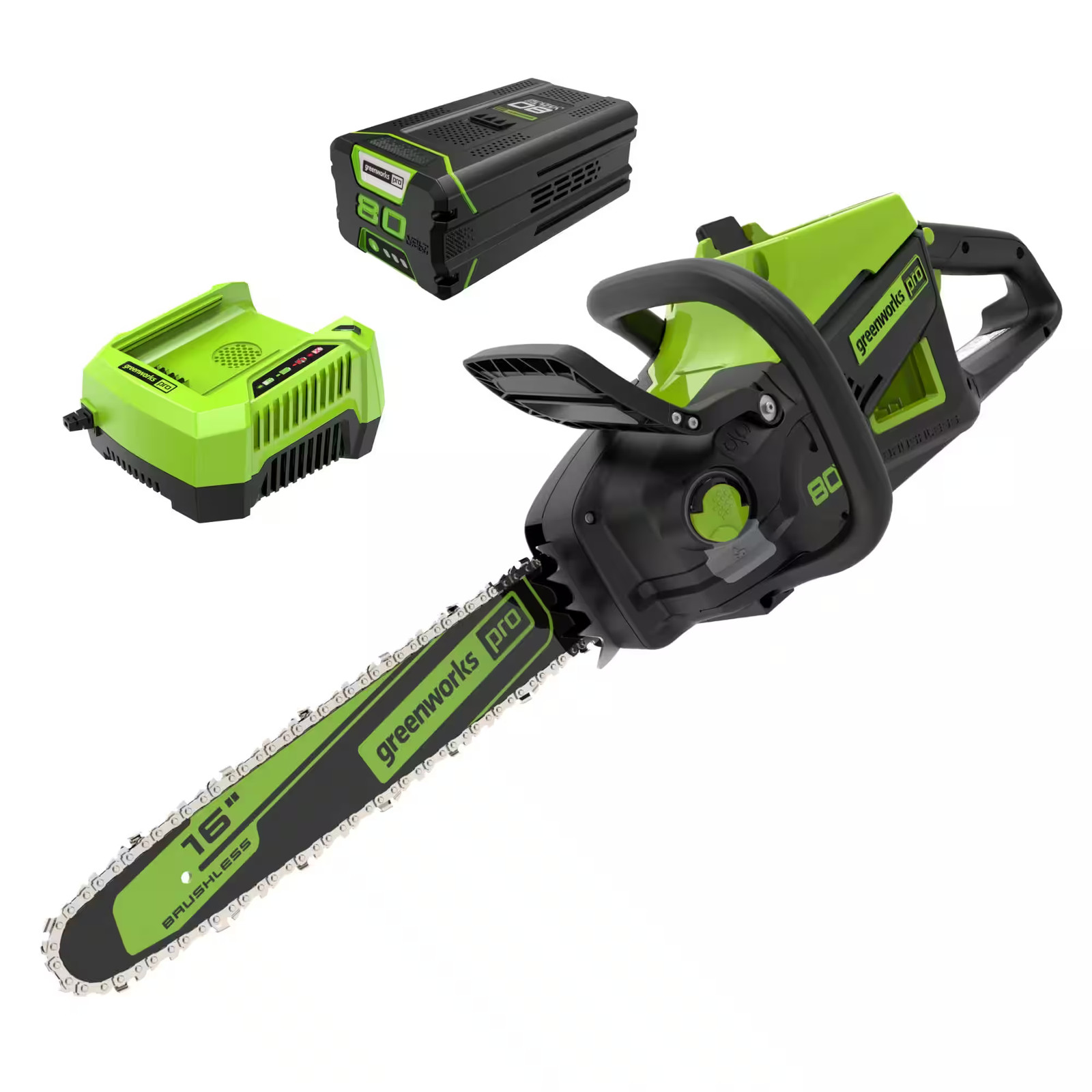 Greenworks - 80 Volt 162kW Chainsaw with 4.0 Ah Battery and 