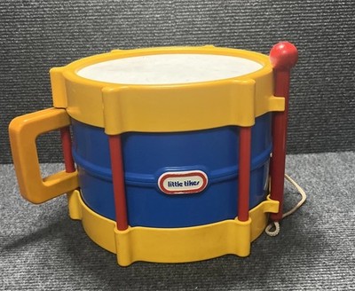 Vintage Little Tikes Rhythm Drum With Turn Crank & Drumstick Blue Yellow Red