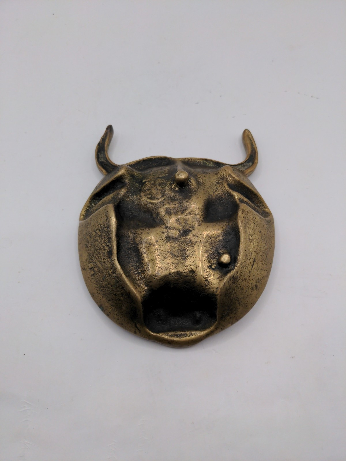 VINTAGE BRASS ASH TRAY BULL HEAD RARE COLLECTIBLE 