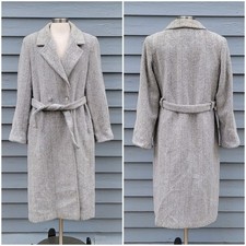 Vintage 80s Forecaster Black Silver Wool Blend Preppy Old Money Trench Coat Lg