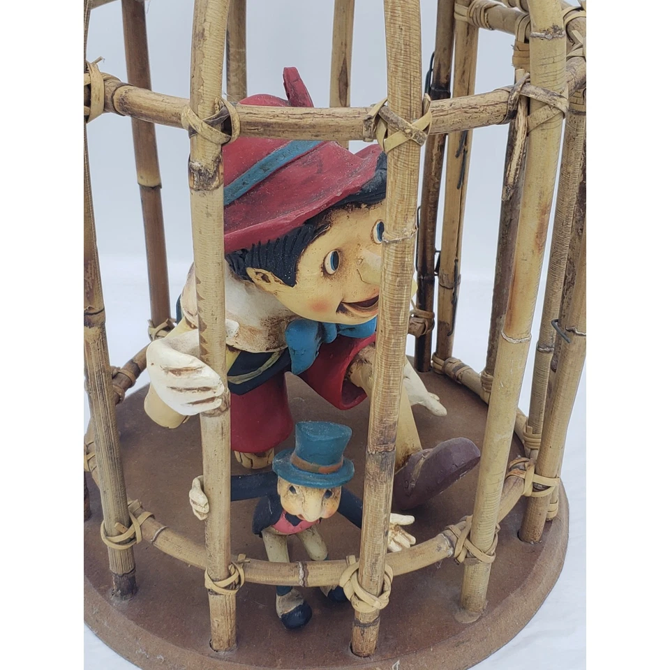 Vintage Rare Walt Disney Pinocchio Jiminy Cricket Bamboo Cage Opens and Hangs - Image 4 of 4