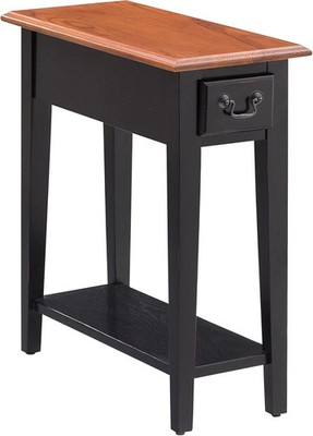 Narrow Side Table Chairside Small Space Black Oak w/Drawer & Shelf Mission Style