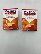 Mucinex Rapid Clear Pain Headache & Mucus Congestion 16 Liquid Gels Exp 2/27 X 2