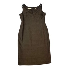 Dana Buchman 100% Silk Sheath Dress Brown Sleeveless Womens Size 12