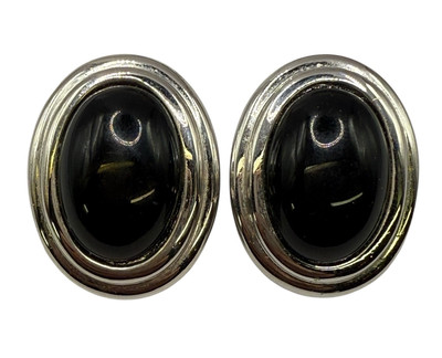 Vintage Napier Large Statement Oval Cabochon Earrings Clip Ons