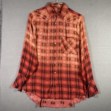 FP One Shirt Womens Medium Red Plaid Distressed Raw Hem Grunge Urban Outfitters