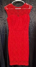 Mystic Red Lace Sheath Dress S/M Knee Length Sleeveless Crew Neck Zip
