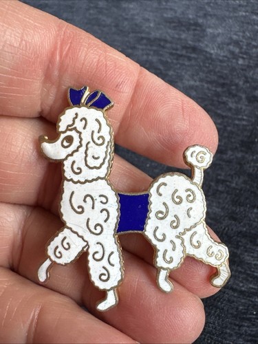 Vintage gold toned enamel poodle brooch