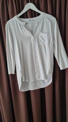 Pimkie Damen Bluse Weiß 3/4-Arm V-Ausschnitt mit Tasche Basic Gr. 38