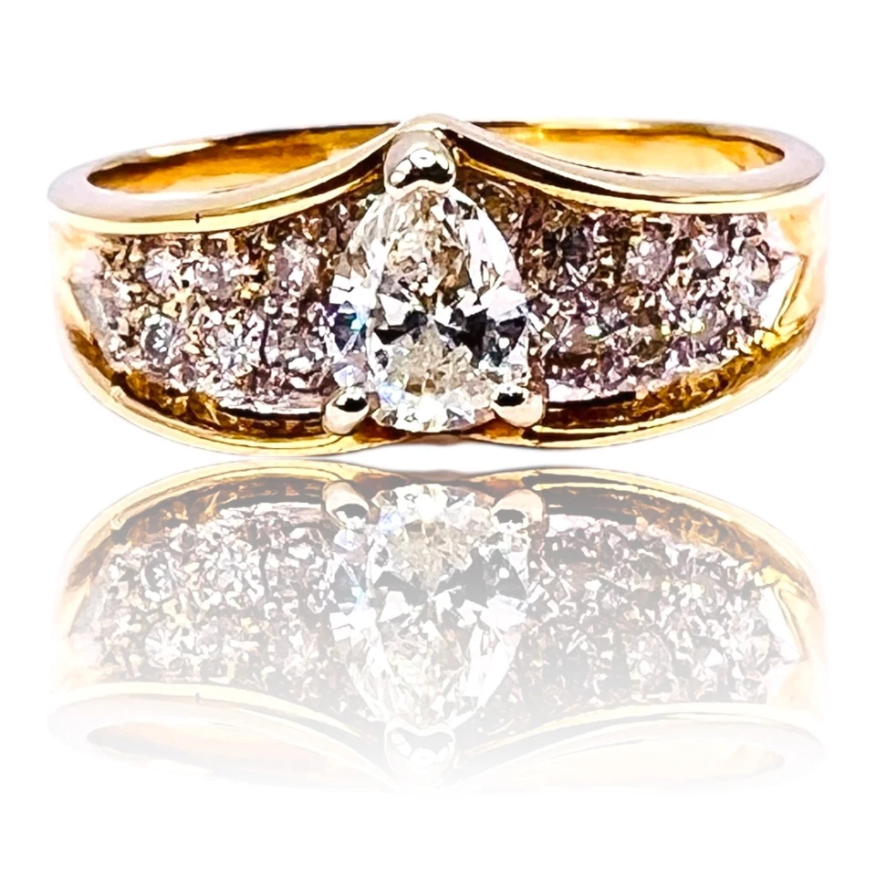 .60ctw Natural Diamond Pear Cut 14k YELLOW GOLD WEDDING Engagement Ring Size 5 - Image 2 of 4