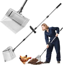 12In Wide Chicken Poop Scooper and Rake，Aluminum Poop Scoop Shovel for Cleaning