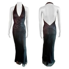 Gianni Versace S/S 2002 Plunging Backless Semi Sheer Lace Knit Black Dress Gown