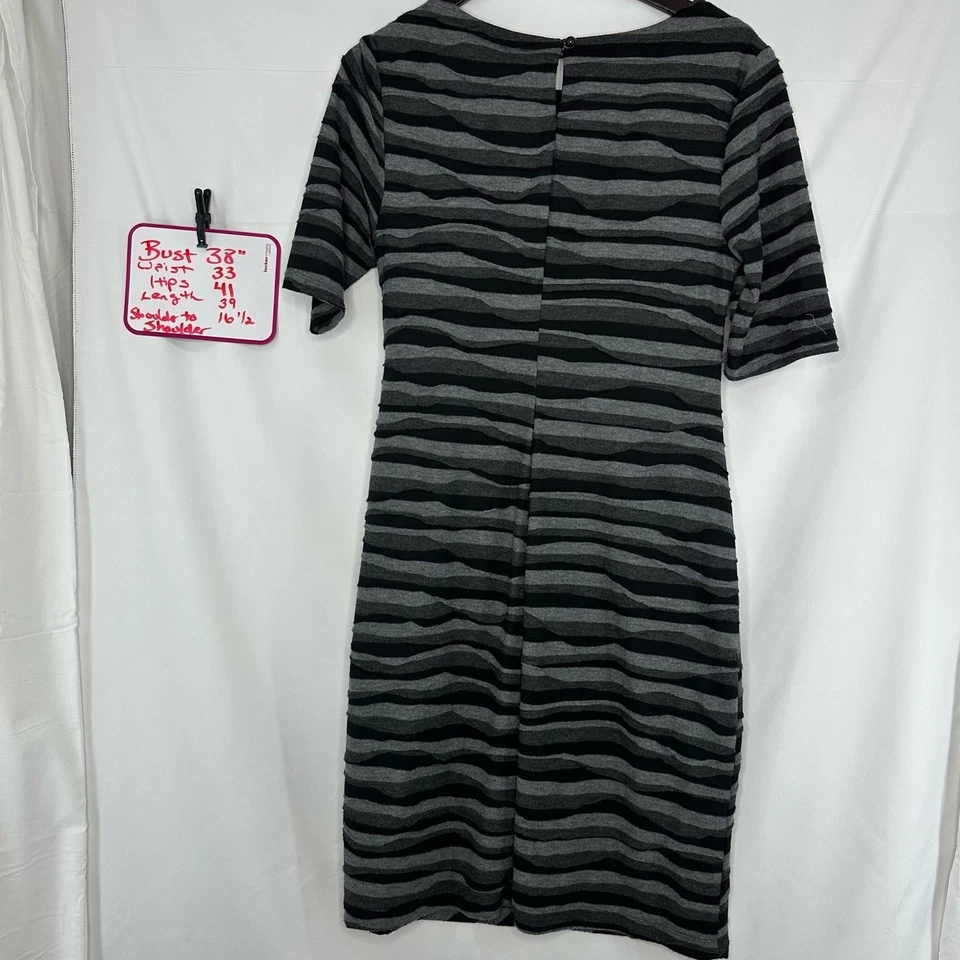 Vestido Vaina Granero Rayas Negro Gris Asimétrico Rouching 16P Cachichoso Foto 2 de 4