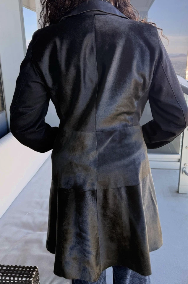 Abrigo de cuero de cordero corte láser XL Elie Tahari Foto 2 de 4