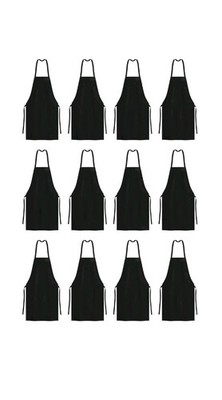 12 Pack of Kitchen Aprons - Full Bib Size Polyester Apron - Black