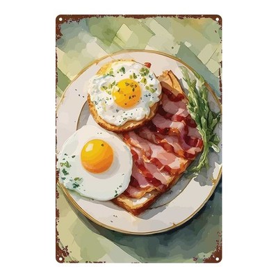 Fried Eggs Bacon Breakfast Metal Sign Retro Kitchen Wall Art Home Decor Gift