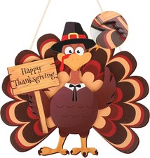 COCHIE Thanksgiving Decorations Turkey Wooden Wreath for Front Door, Give Thanks
