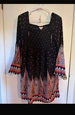 Ganji L.A. Bohemian Long Sleeve Smocked Dress. Red/Black. Size Large 