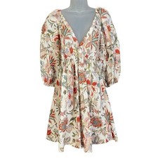 Chufy X Mango Floral Mini Open Back Puff Sleeve Dress Women's 6
