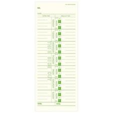 Weekly Time Cards 1-Sided, 3-1/2" x 9",Named Days,Green Print, 500-Count,Time...
