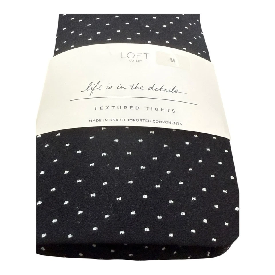 LOFT Outlet Textured Tights – Black with White Dotted Pattern – Size M - Image 2 of 4