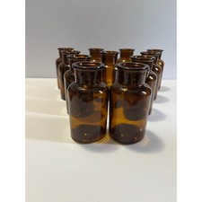 Set of 11 Amber Glass Apothecary Bottles Vintage Style Small Brown Jars 4in