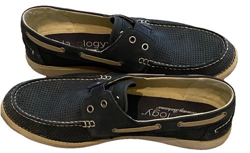 Mocassini scarpe da barca Tommy Bahama Relaxology da uomo taglia 12D blu in pelle slip on - Foto 5 di 6