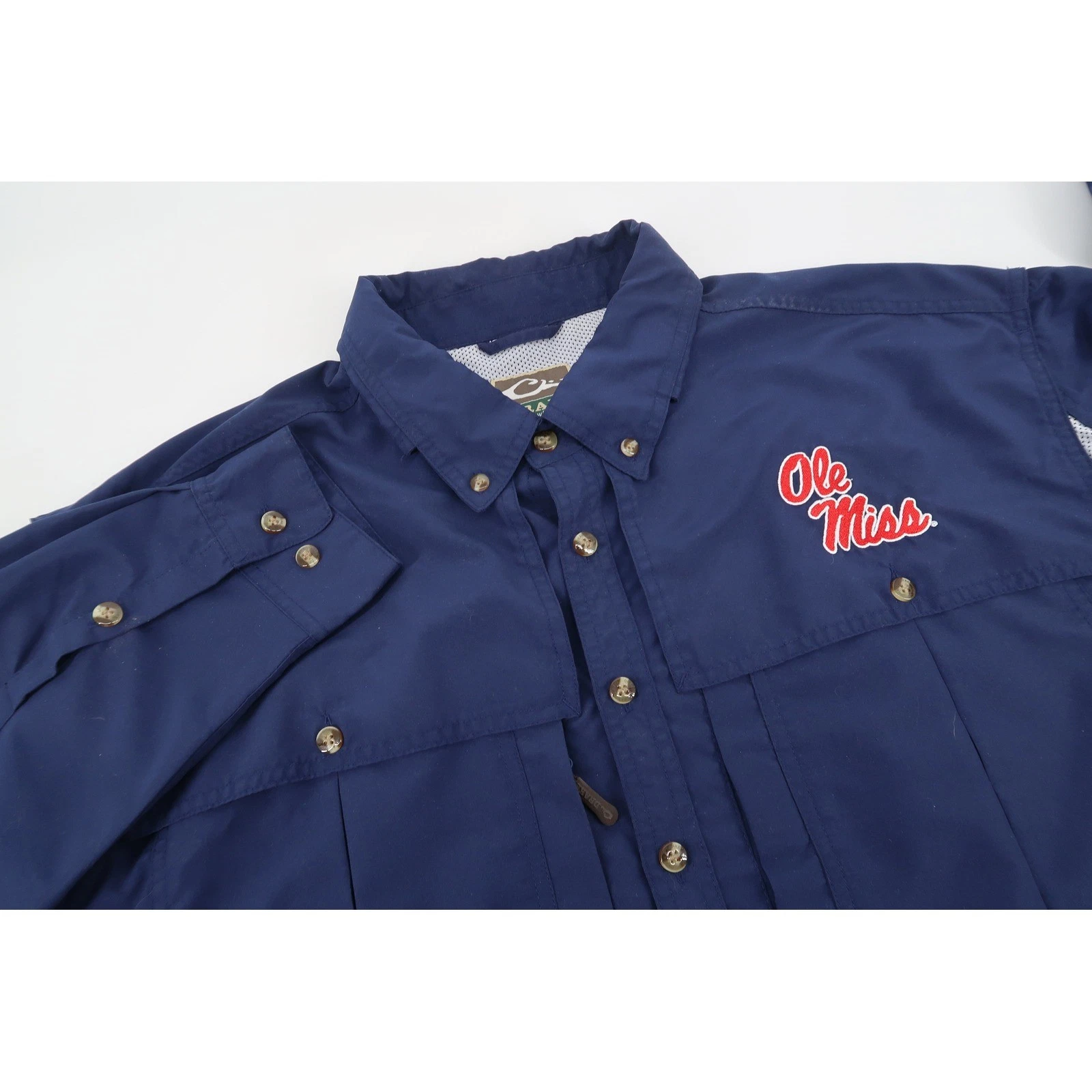 Drake Waterfowl Fishing Shirt Mens XL Navy Ole Miss Rebels Vented Long Sleeve