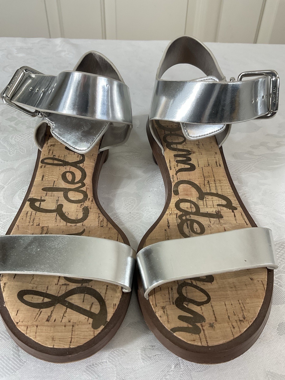 APL Sandali tacco basso Sam Edelman argento due cinturini suola sughero misura 5