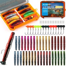 Ned Worms Bass Fishing Lure Kit, 65PCS Ned Rig Worms Kit with Tackle Box, Sof...
