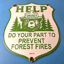 Vintage Forest Service Sign - Smokey Bear HELP Prevent Gas Porcelain Sign