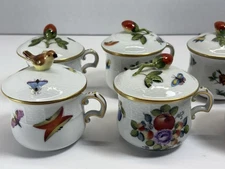 4 Herend Rothschild Garden Strawberry Pots Du Crème Cups & Lids 739 Signed A++
