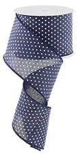 2.5 Inches x 10 Yards Navy Blue White Raised Swiss Polka Dots Wired Ribbon