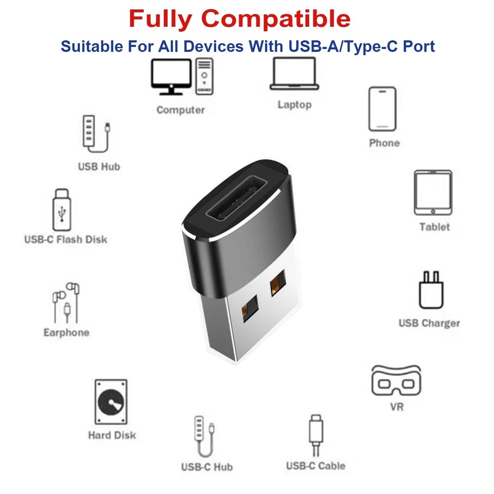 USB 3.1 Type C Female to USB A Male Adapter Converter Connector Charger Plug - Image 2 of 4