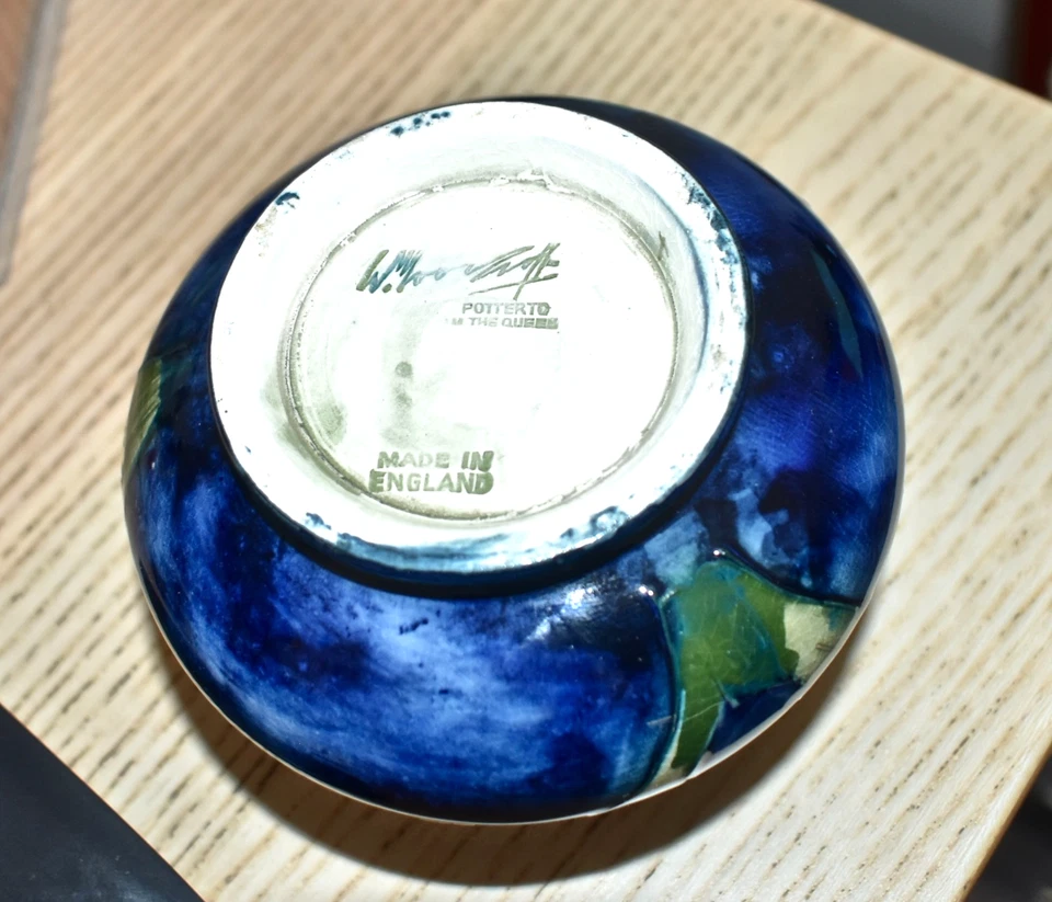 Superb Antique W MOORCROFT Orchid With Springflowers Blue Squat Vase Rare Signed - image 4 of 4