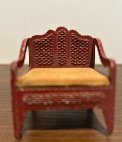 Vintage TOOTSIETOY Dollhouse Living Room Red Sofa, Chair and Rocker - Metal - Picture 14 of 18