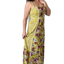 Anthropologie FARM Rio Floral Yellow Boho Maxi Dress Size Medium