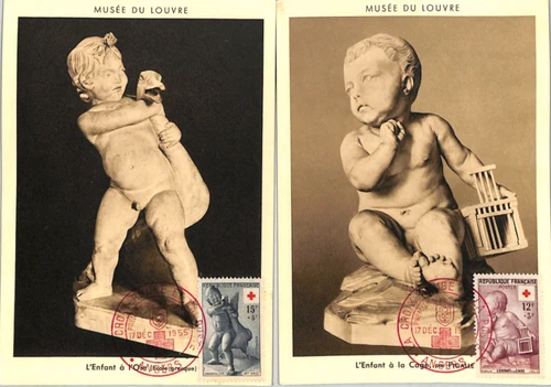 FRANCE RED CROSS 1955 FDC First Day *MAXI-CARD* Angers MATCHED PAIR Cherub RC285