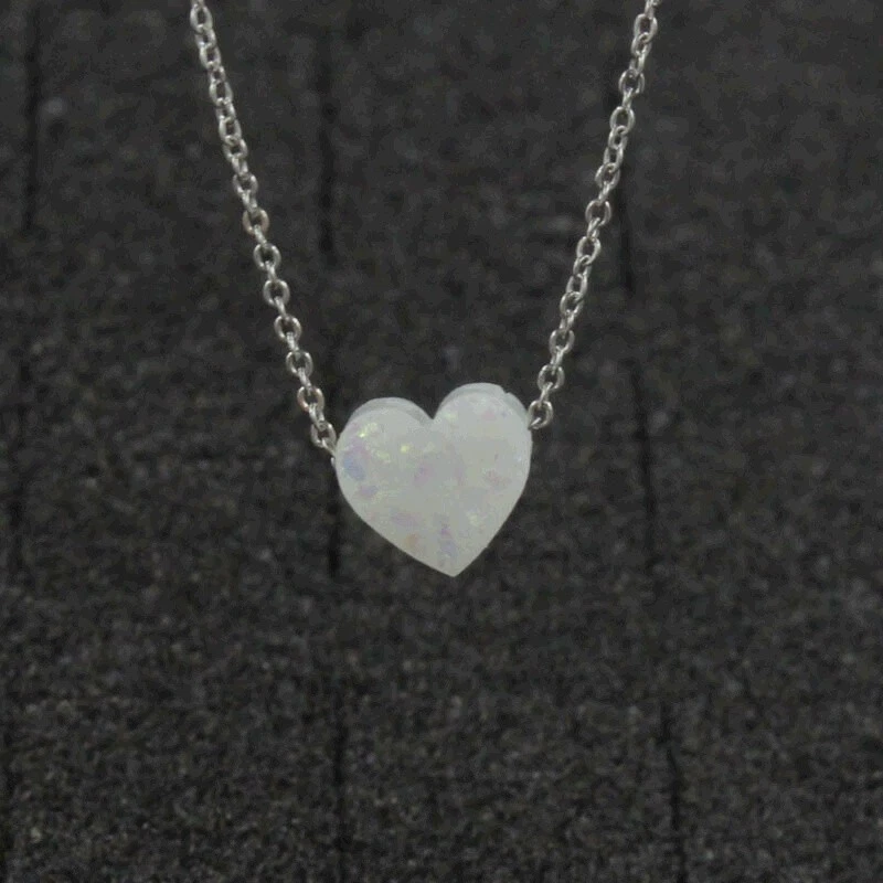 Colar pingente folheado a prata 10 mm opala coração de amor pedra preciosa joia - Imagem 4 de 4