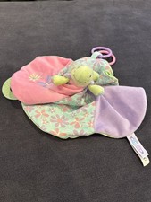 Mary Meyer Lovey Satin Backing Turtle Plush Baby Blanket Floral Rings Teether
