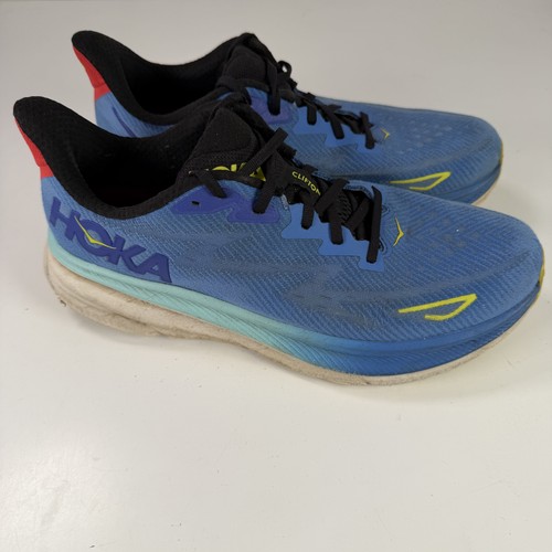 Hoka One One Clifton 9 Men's Running Shoes Size US 10.5 Blue Black Red Yellow