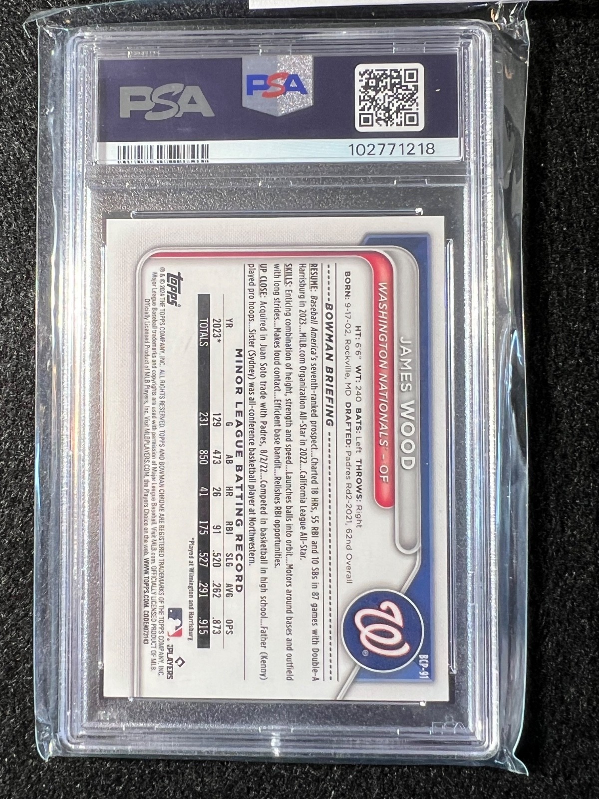 Rare # Bookend James Wood 2024 Bowman Chrome Sapphire 1 /25 First Print + 1/1 view 7