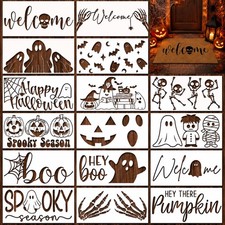 16 Pcs Halloween Stencils for Door Mats, Reusable Plastic Templates