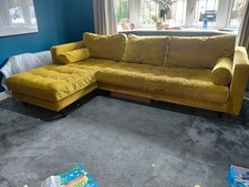 Scott Yellow Velvet L-Shaped Corner Chaise Sofa 256cm W x 100/174 L